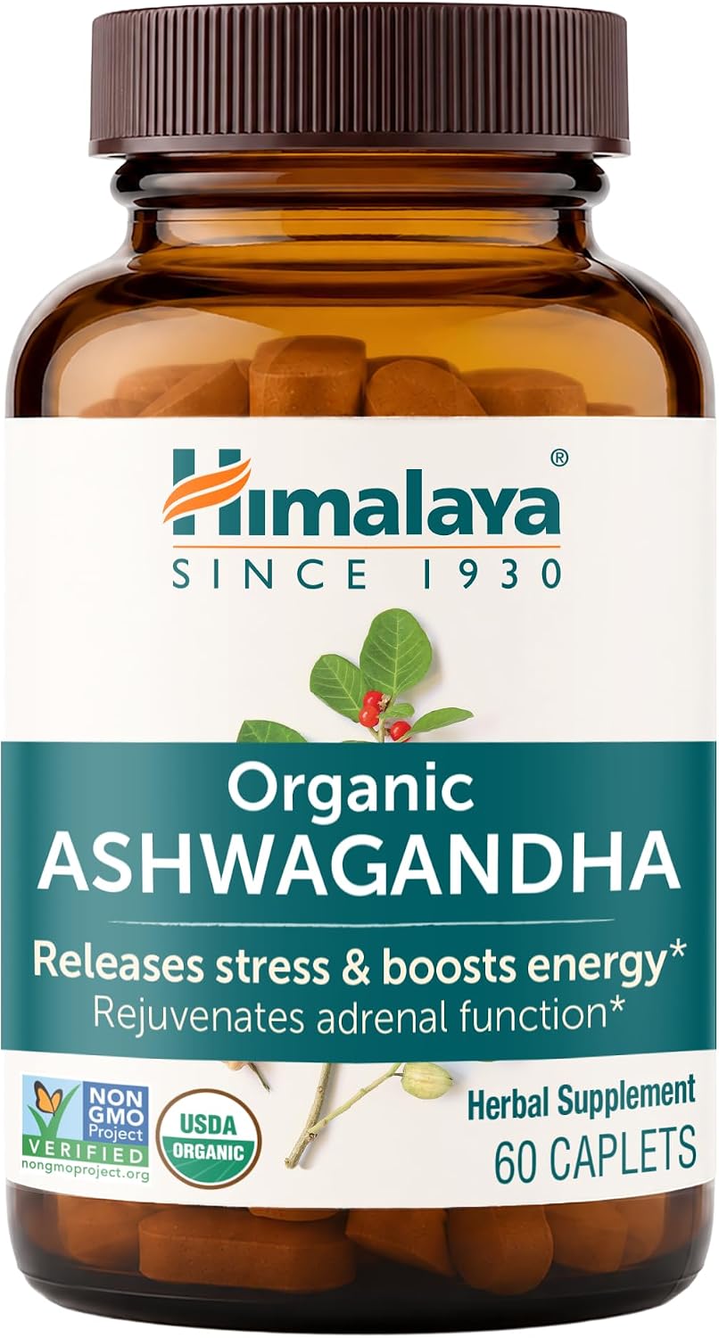 Himalaya USDA Organic Ashwagandha Root, 670 mg, 60 Day Supply, 60 Caplets