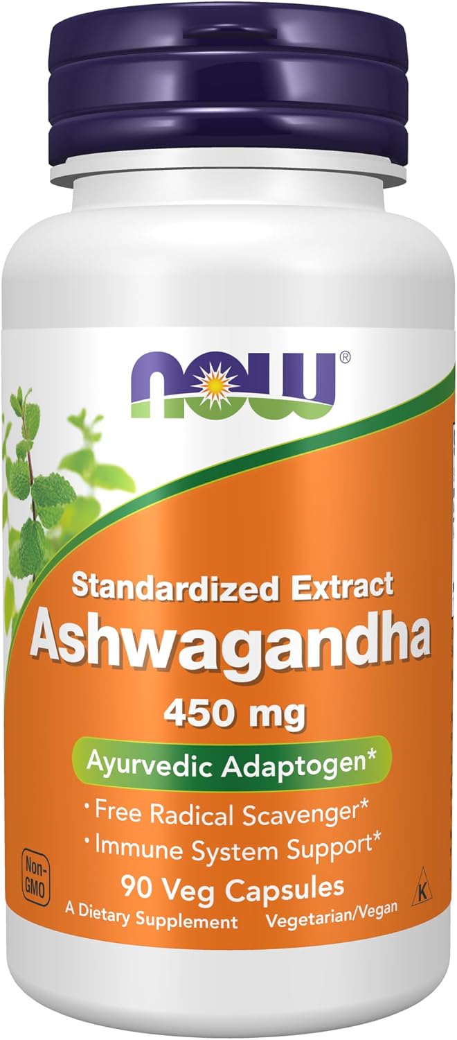 NOW Supplements, Ashwagandha 450 mg (Standardized Extract), 90 Veg Caps