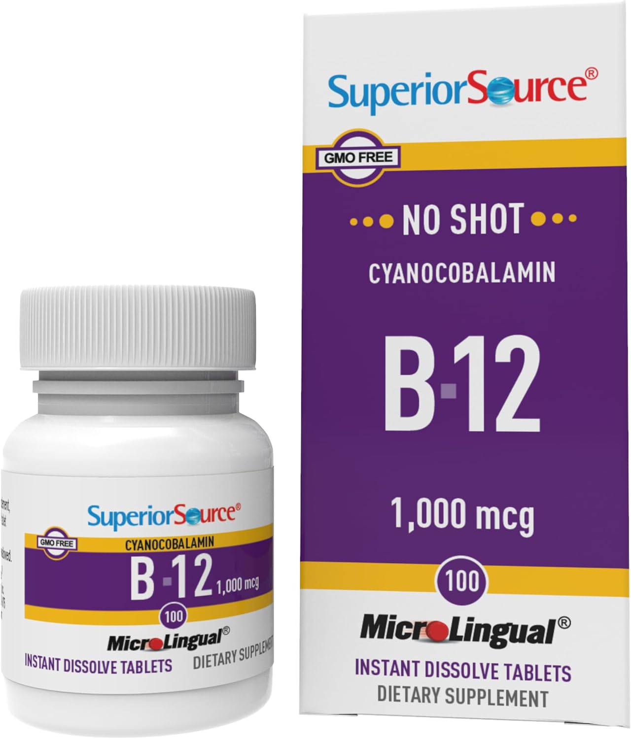 Superior Source No Shot B-12 Cyanocobalamin 1,000 mcg, Sublingual, 100 Ct