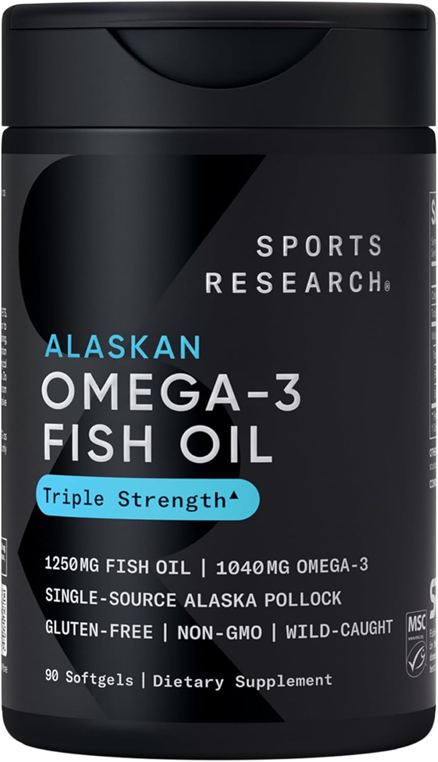 Sports Research Omega-3 Fish Oil 1250mg from Wild Alaska Pollock, 90 Count