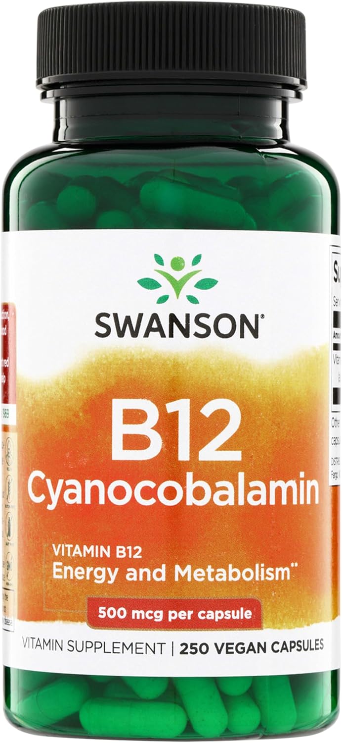 Swanson Vitamin B12 Cyanocobalamin 500 mcg, 250 Vegan Capsules