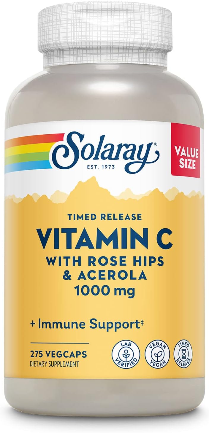 SOLARAY Vitamin C 1000 mg, Time Release Capsules with Rose Hips & Acerola, 275 VegCaps