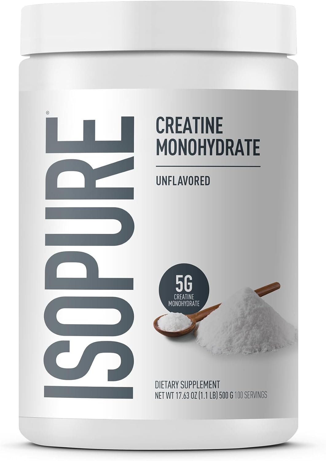 Isopure 100% Pure Creatine Monohydrate Powder, Sugar Free, Unflavored, 100 Servings