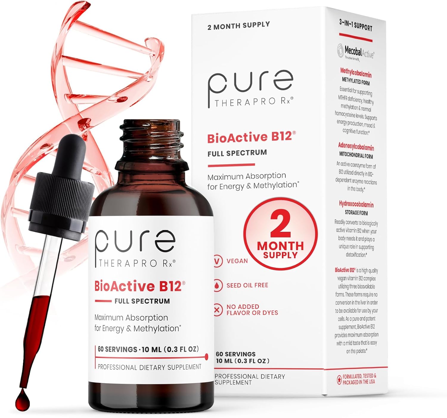 Pure Therapro Rx BioActive B12 Full-Spectrum Liquid, 5000mcg, 60 Servings, Made in USA