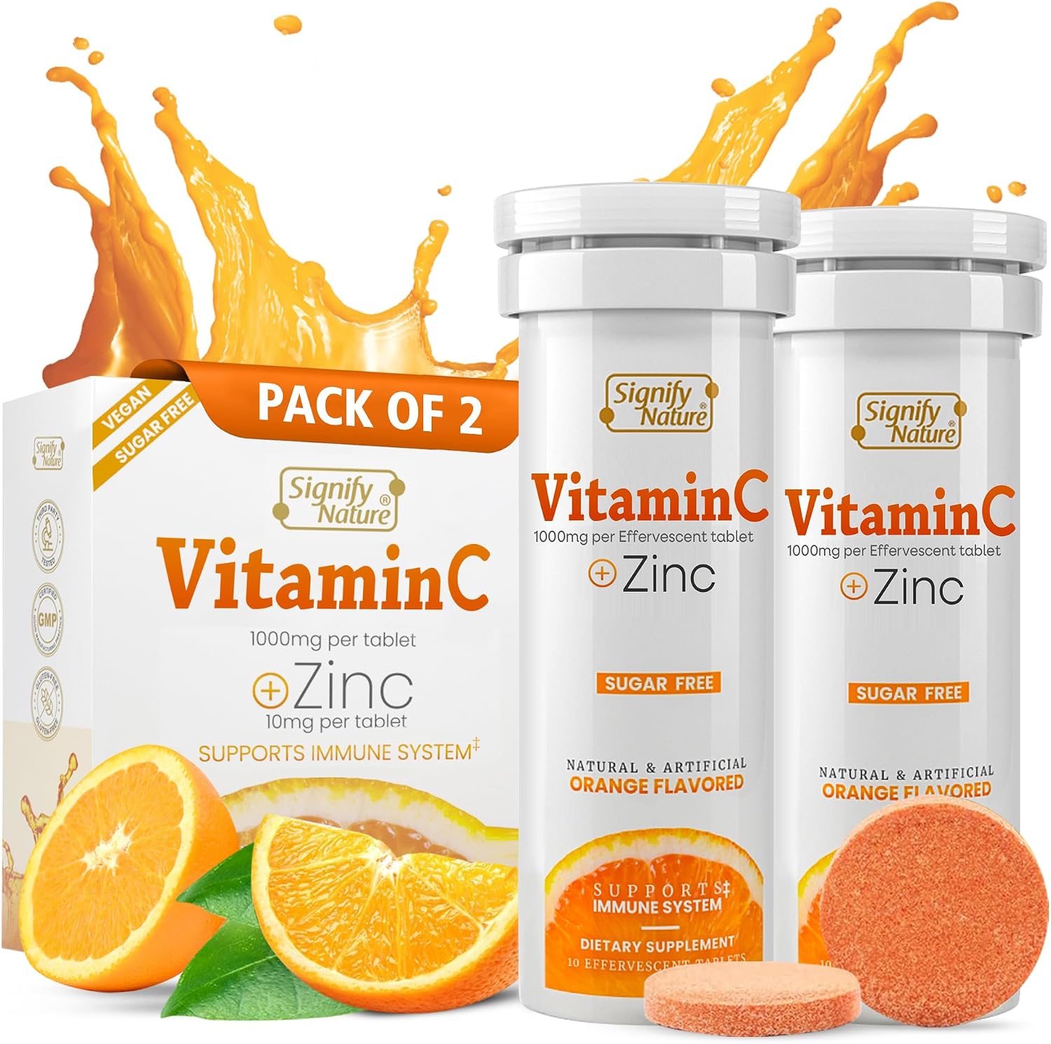 SIGNIFY NATURE Vitamin C 1000mg Effervescent Tablets with Zinc, 20 Count