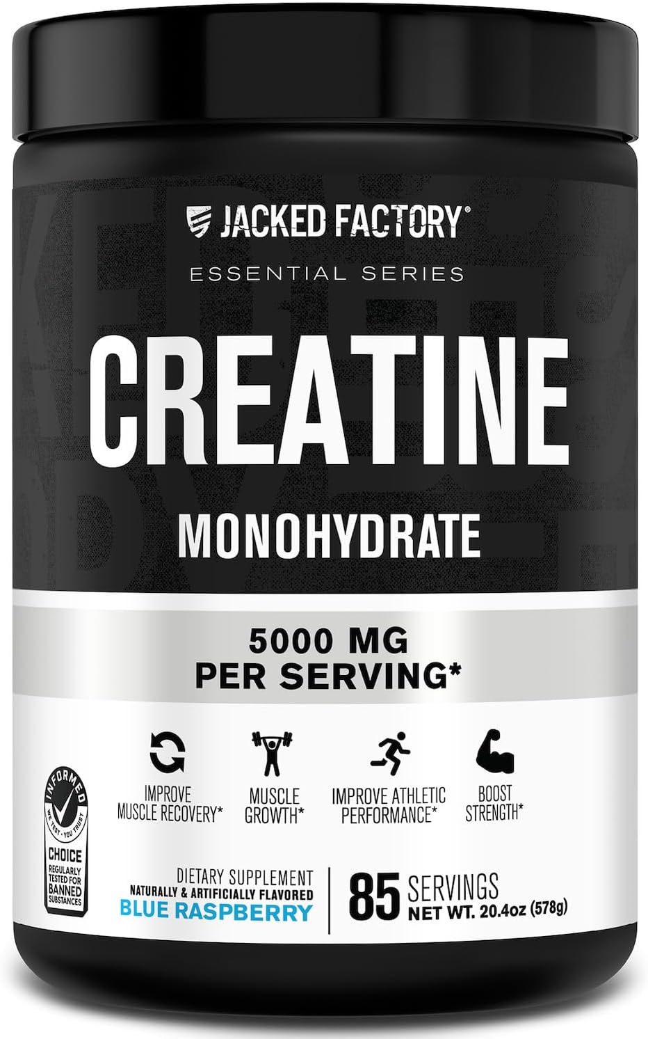 Jacked Factory Creatine Monohydrate Powder 20.4 oz (578g), 5g Daily, 85 Servings, Blue Raspberry
