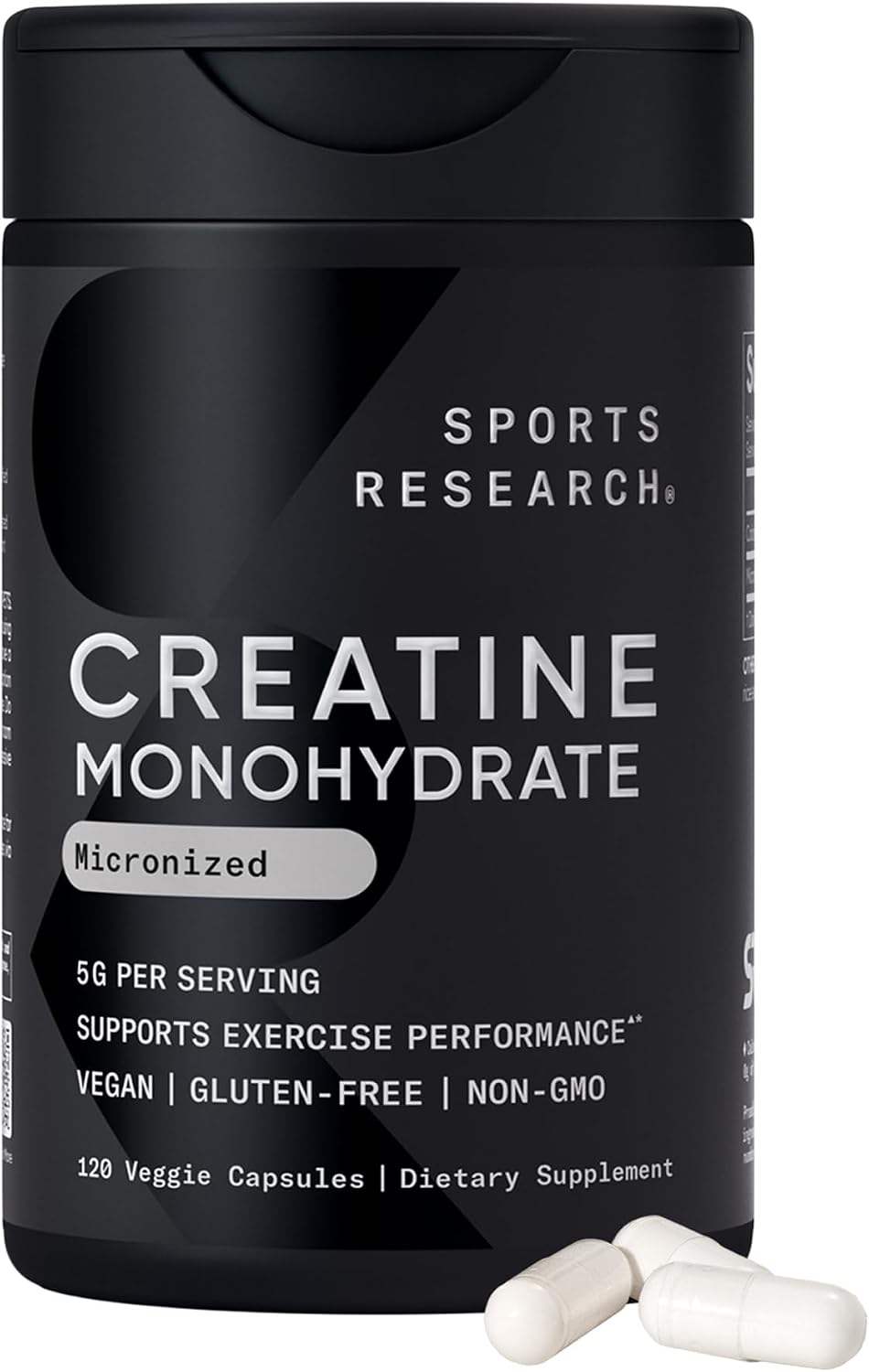 Sports Research Creatine Monohydrate Capsules 5g, 120 Count, 30 Servings